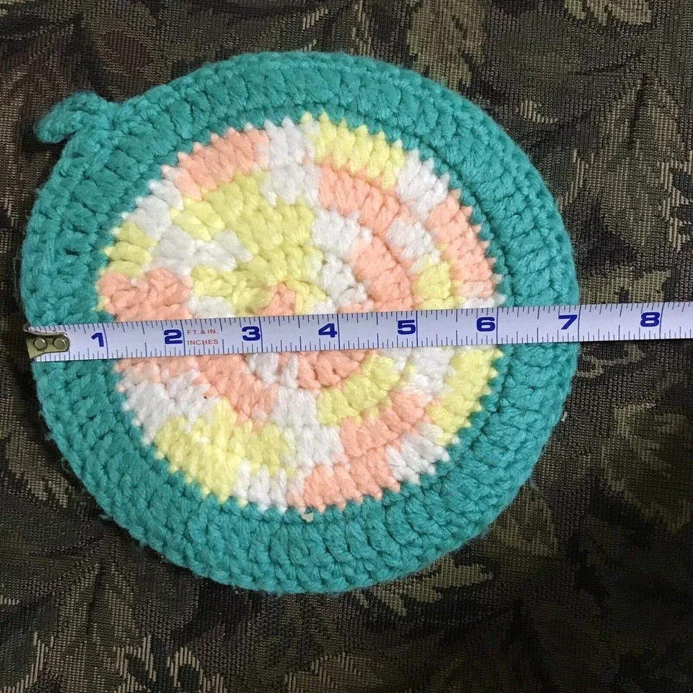 Unbranded Crochet Potholder Teal Multi Color Round Spiral Handmade Trivet